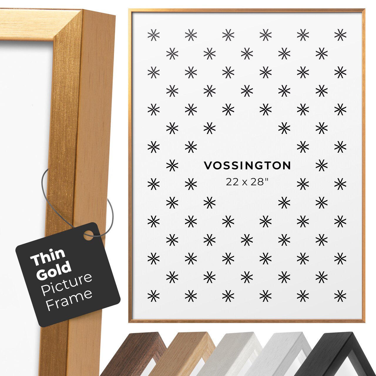 Vossington Thin Picture Frame - Well-Made Poster Frame in Black, White, Gold, Silver, Wood, 4x6, 5x7, 8x10, 8x12, 8.5x11, 9x12, 11x14, 11x17, 12x12, 12x16, 12x18, 13x19, 16x16, 16x20, 16x24, 18x24, 20x20, 20x30, 22x28, 24x24, 24x30, 24x36, and 30x40